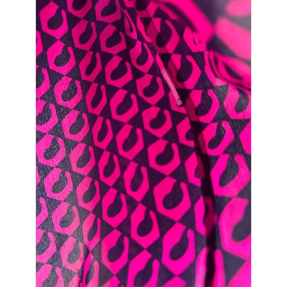 Diane von Furstenberg Silk Button Blouse Pink Navy Top Lorelei Chain DVF Size 8 - Picture 13 of 16